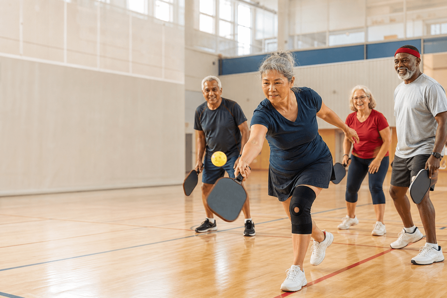 Older adults enjoying a community pickleball game