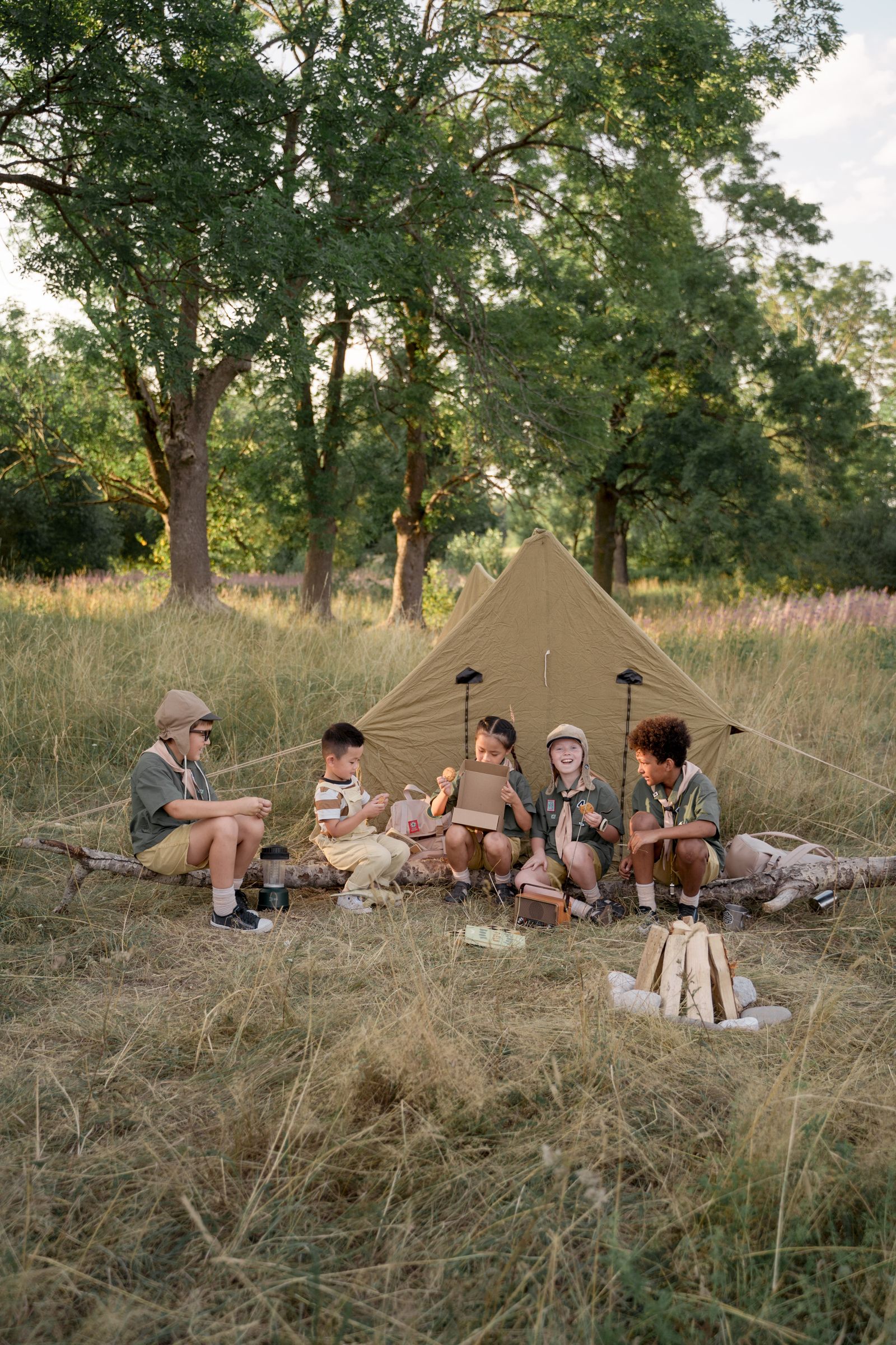 Kids spending a summer day together outdoors at camp